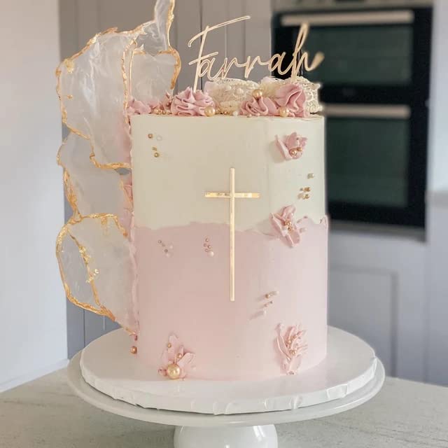 XIAOYUE 12pcs Cross Cake Charm, Slim Acrylic Christening Baptism Confirmation Decoration (6'', Gold Mirror) - Image 4